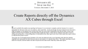 Create Reports directly off the Dynamics AX Cubes through Excel